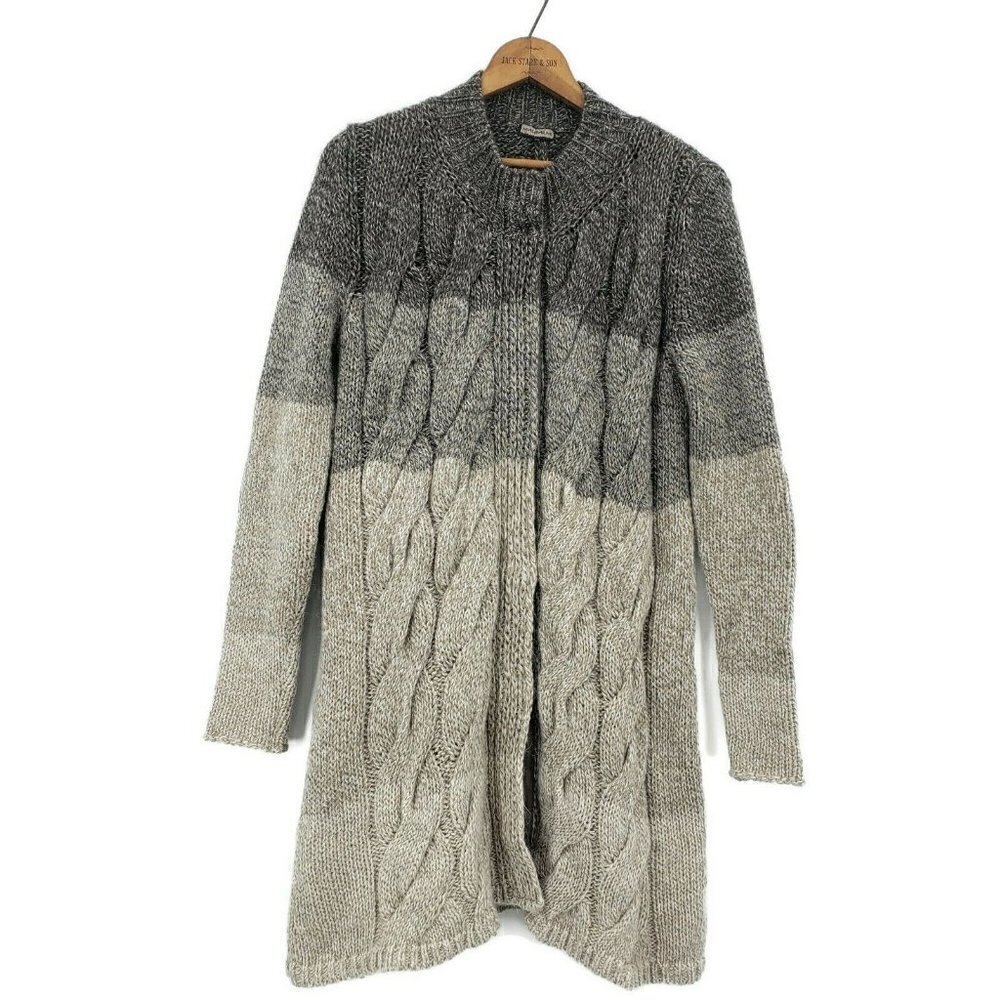 Maliparmi Knit Sweater Jacket Womens XS Cableknit Mohair Taupe Beige Long